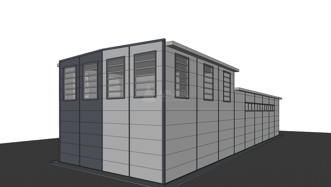 3D визуализация Проект ангара-склада с АБК из сэндвич-панелей - фото 8